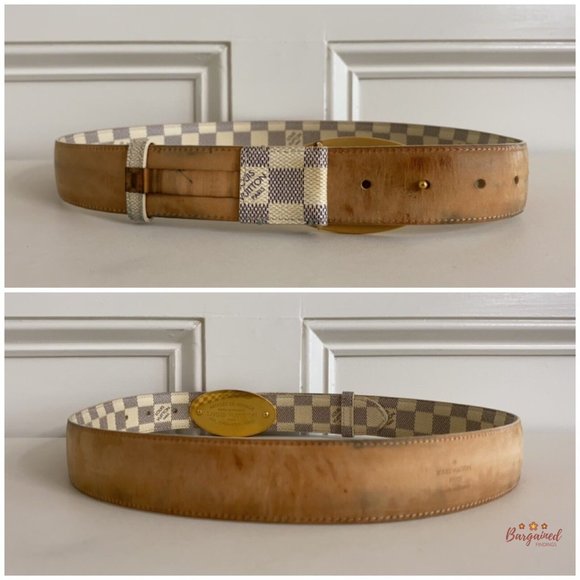 Authentic Louis Vuitton Damier Azur Canvas Leather Voyage Belt Size 85/34 M9837 - Picture 7 of 13